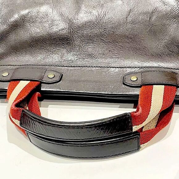 BALLY Brown Leather Trainspotting Work Bag Red Stripe Adjustable Shoulder Strap - Picture 6 of 16